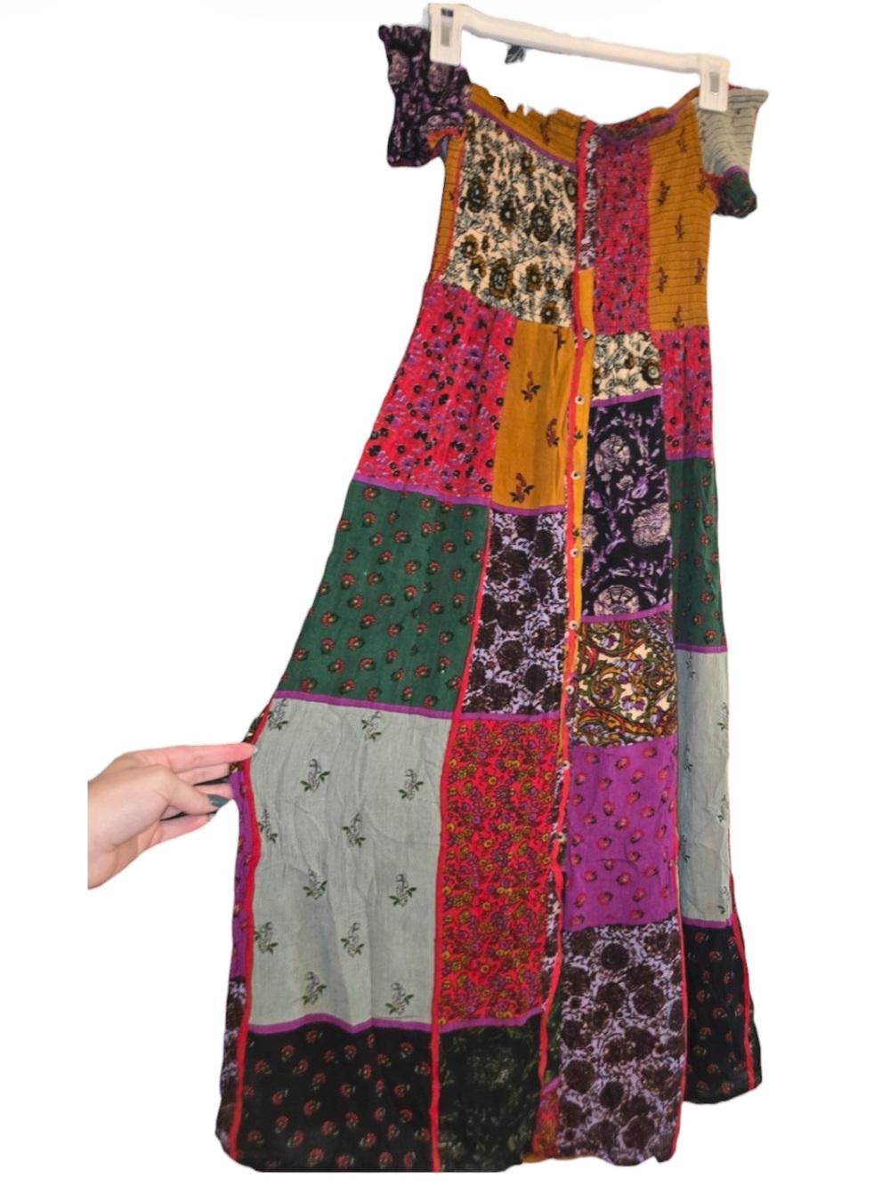 Urban Outfitters Patchwork Boho Smocked Maxi Dress size M